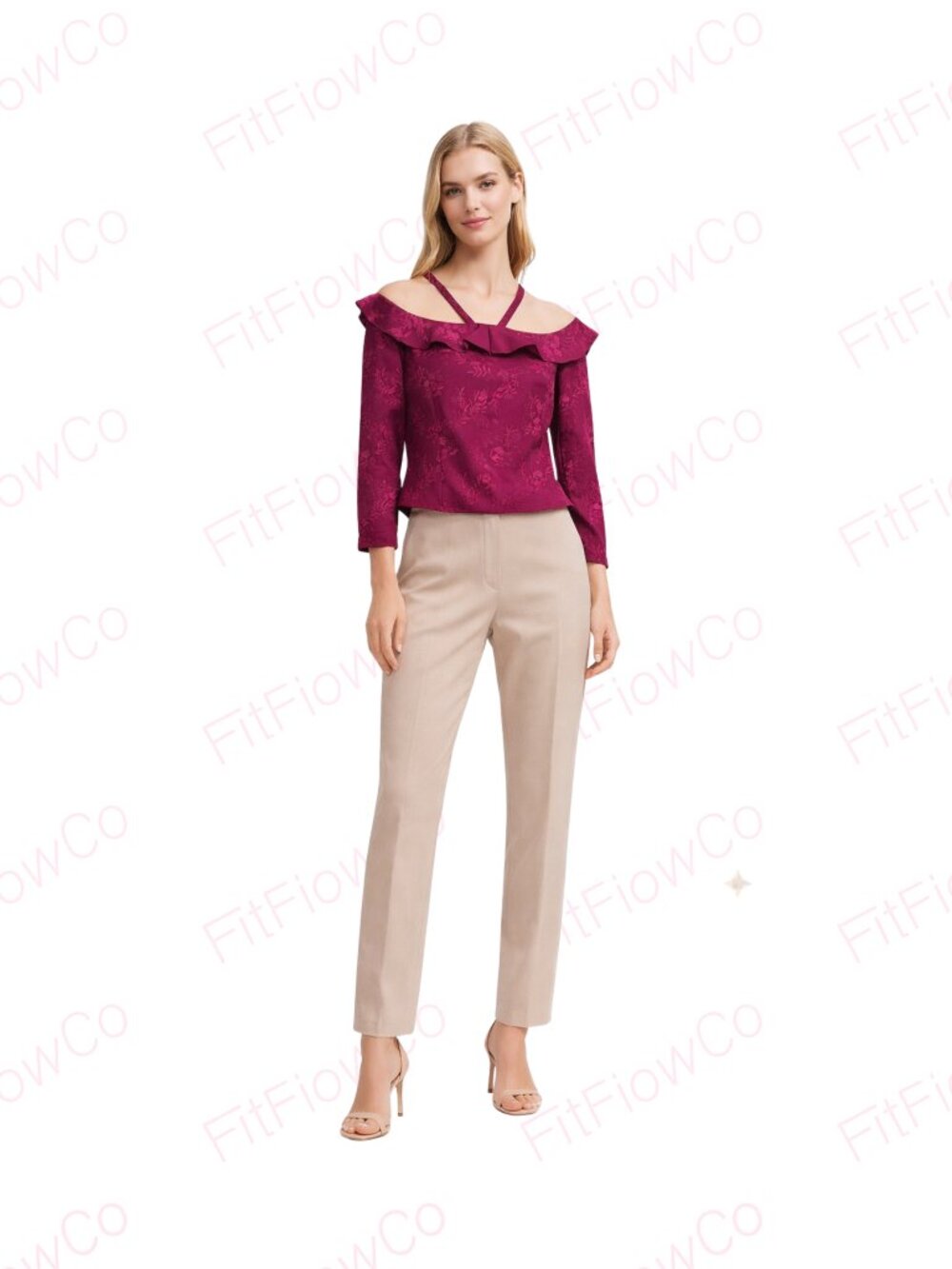 GUESS Los Angeles Satin Off Shoulder Blouse Wine Red Jacquard Small NWT